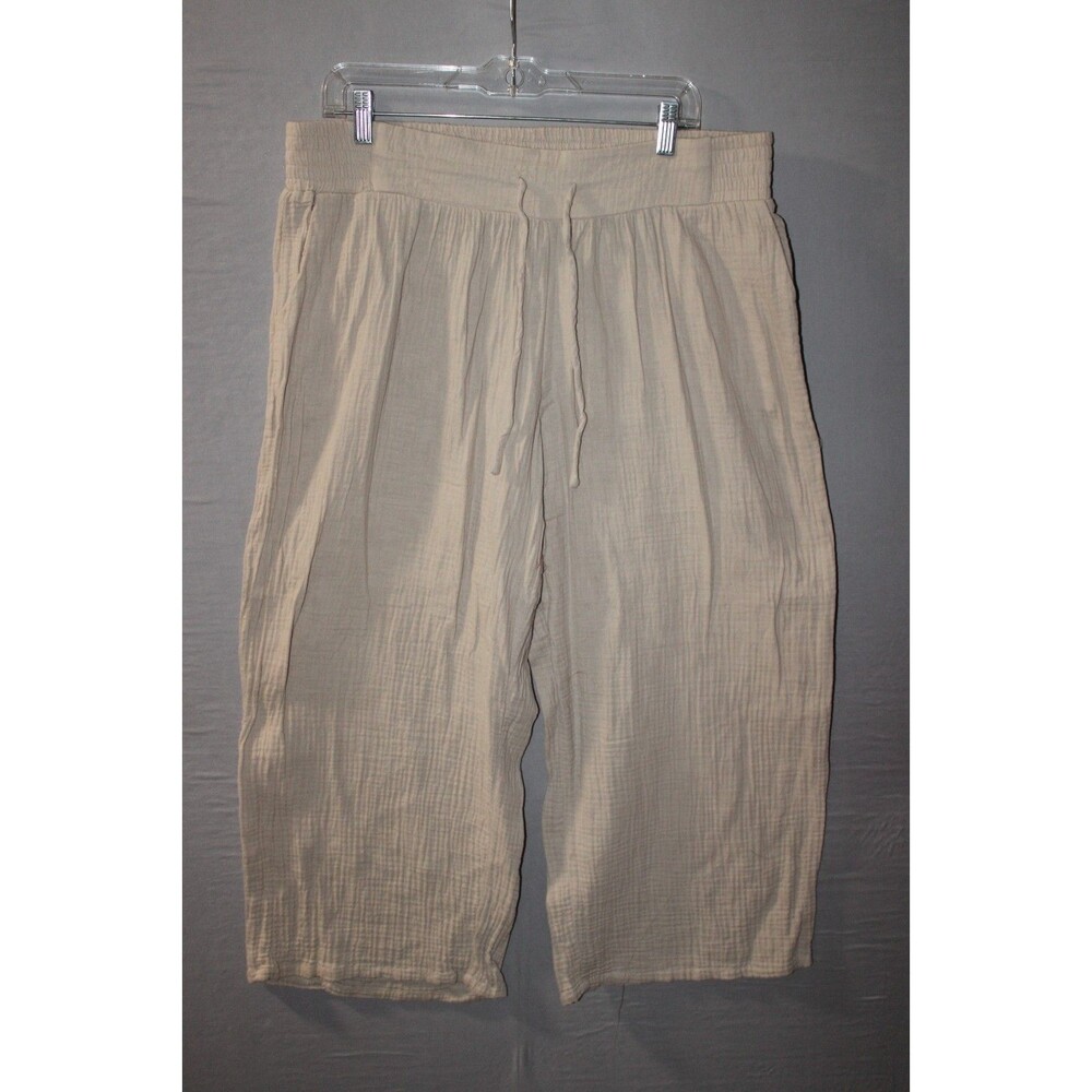 JM Collection Petite Womens Pull On Pants Size PXL Beige Stretch Extra Loose Fit